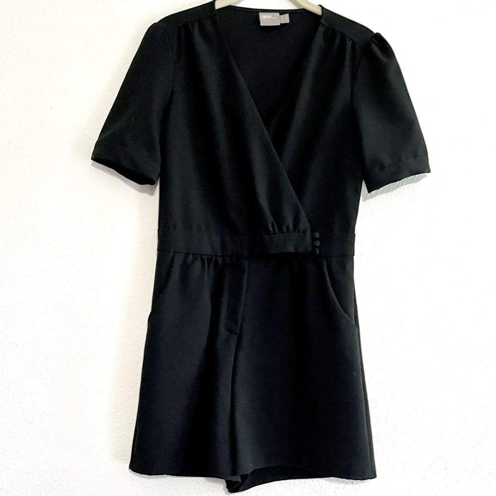 ASOS Black Short Sleeve Romper with Button Waist Detail